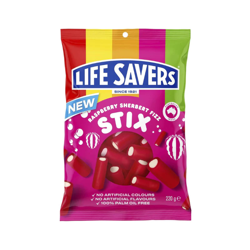 Life Savers Raspberry Sherbet Fizz Stix 220g - Sweetsworld - Chocolate Shop